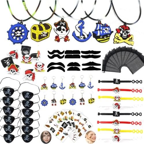 Pirate Party Favors Kids Pirate Stickers Keychain Rings Halloween Christmas Gift Toys Pirate Birthday Party Supplies Decor