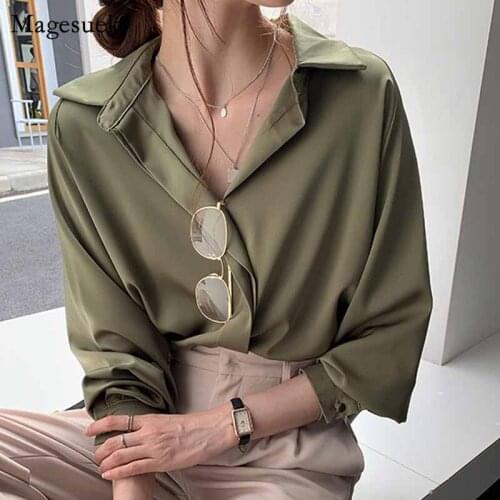Plus Size Loose Shirt Autumn Solid Long Sleeve Korean Clothes Simple OL Women Blouse 2021 Fashion Women Blouses Feminine 11193