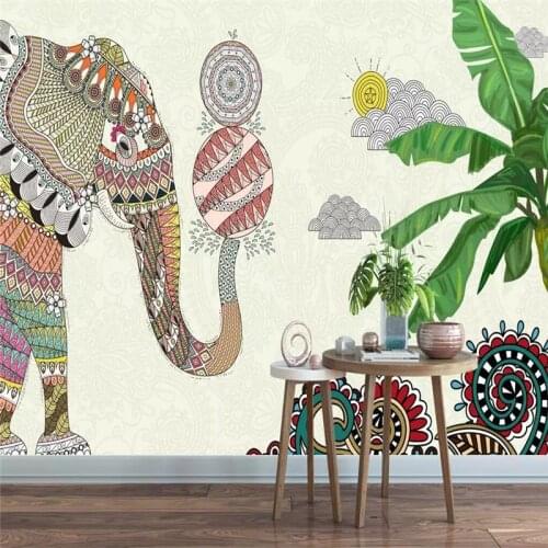 Hand-painted Thai elephant bar restaurant wall professional production mural wholesale wallpaper mural poster photo wall
