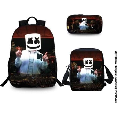 DJ Marshmello 3pcs/Set Backpack New Cartoon Fashion Backpack Shoulder Bags 3D Print School Bag Mochilas Student Backpack