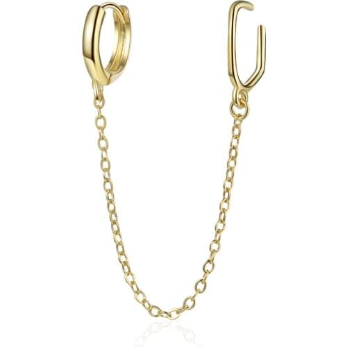 1pcs Punk Two Ear Hole Piercing Hoop Earrings Elegant Chain Gold Color Long Tassel Cartilage Earring Jewelry For Women Men