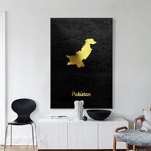 Modern Golden Pakistan Map Canvas Wall Art Print Home Decor Poster Wall Pictures Living Room Office Prints Decoration