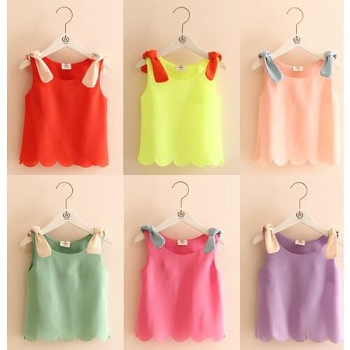 Girls Tops 2018 Summer Cotton Candy Color Orange Black White Blue Yellow Purple Sleeveless O-Neck Chiffon T-Shirt Baby Girl