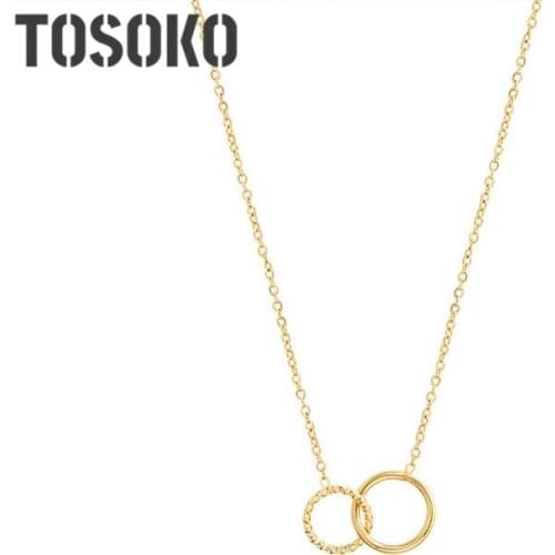 TOSOKO Stainless Steel Jewelry Ins Double Circle Necklace Womens Fashion Clavicle Chain BSP796
