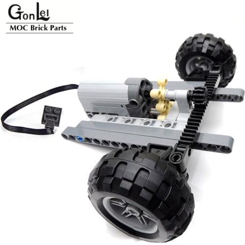High-Tech Car Front Suspension Steering System Parts Sets with Electric Power Functions Servo Motor & Wheels Toys Bulk Set Parts