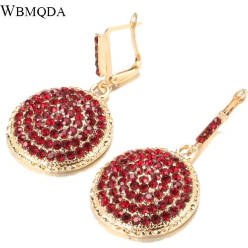 Wbmqda Hot Red Crystal Women Big Round Drop Earrings Fashion Gold Color Morocco Banquet Wedding Earring Statement Jewelry