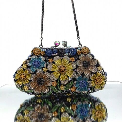 XIYUAN Womens Clutch Evening Bag Wedding Clutch Purse floral Crystal Mini Handbag Luxury Designer Female chain Shoulder Bag