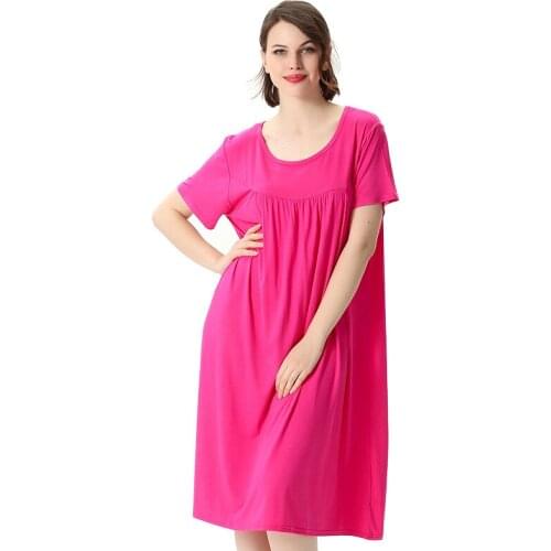 Women Casual Sleepwear Summer femme solid color Pijamas Ladies Nightgown short sleeve Night Dress plus size Sleepshirts 2XL-7XL