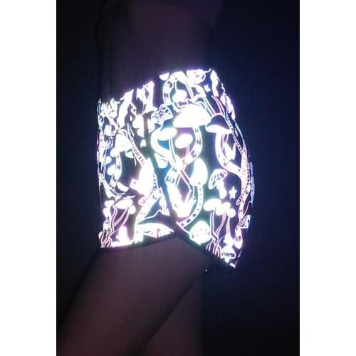 Night Sports Running Women Shorts Colorful Reflective Mushroom Yoga Fitness Gym Jogging Short Outdoor Sportswear Reflect Light