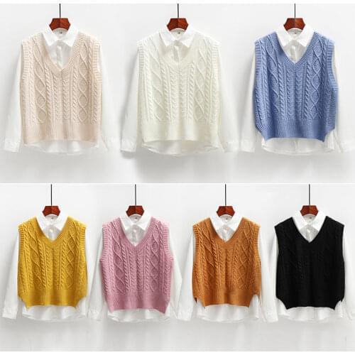 Vest Sweater Women Solid Short Loose Trendy Korean Style Sleeveless Knitted V-Neck All-Match Female Coats Simple Leisure Outwear