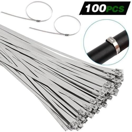 100PCS Multi-Purpose Locking Cable Metal Zip Ties Stainless Steel Metal Cable Ties Tie Zip Wrap Exhaust Heat Straps