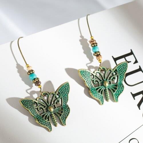 2020 Vintage Bohemian Boho Ethnic Dangle Drop Earrings for Women Antique Butterfly Hanging Earrings Jewelry Accessories
