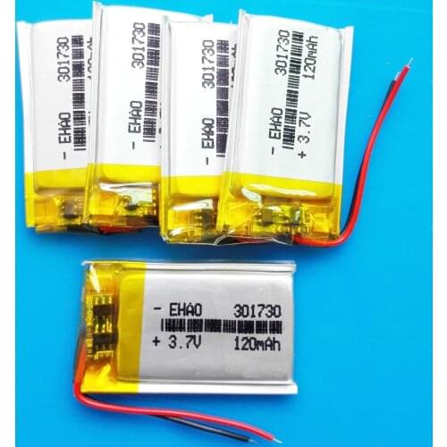 301730 5 pcs 3.7V 120mAh Polymer lithium Lipo Rechargeable battery customized wholesale CE FCC ROHS MSDS quality certification