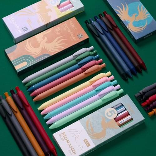 5Pcs/box Retro Dark Colored Gel Pens Retractable 0.5mm Fine Point Morandi Macaron Color Pens for Journaling Office Accessories