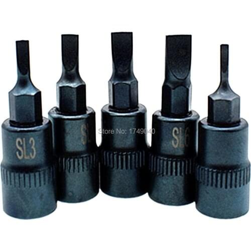 5pc Slotted Bit Socket Set SL2 SL3 SL4 SL5 SL6 Slotted Screwdriver Bit 1/4" Square Drive Sockets Adapter Slotted Key Socket Bits