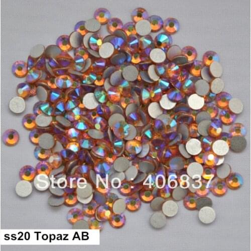 Free Shipping! 1440pcs/Lot, ss20 (4.8-5.0mm) Topaz AB Flat Back Non Hotfix Glue On Nail Art Rhinestones
