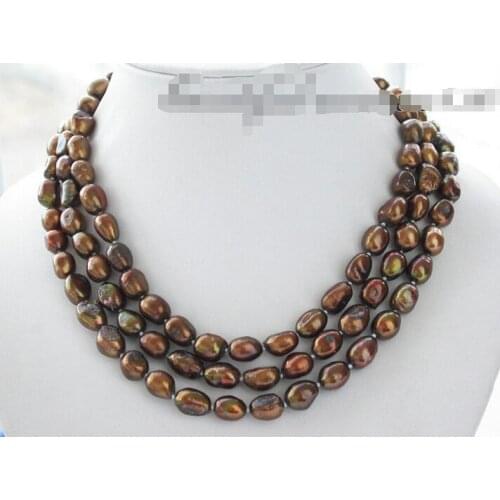 FREE SHIPPING * z3631 Stunning 3row 12mm coffee baroque freshwater pearl necklace AAA