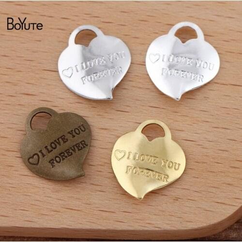 BoYuTe (100 Pieces/Lot) 13*15MM Metal Brass Stamping Heart Charms Jewelry Accessories Diy Handmade Materials