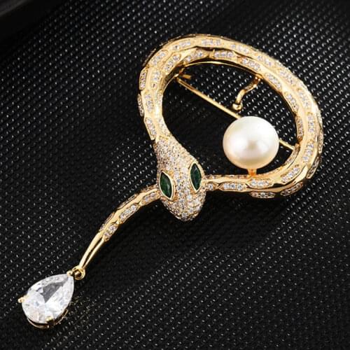 Zlxgirl Green Eye drop cubic zircon snake brooch pins best Christmas gifts copper scarf Corsage Pins nice women couple jewelry