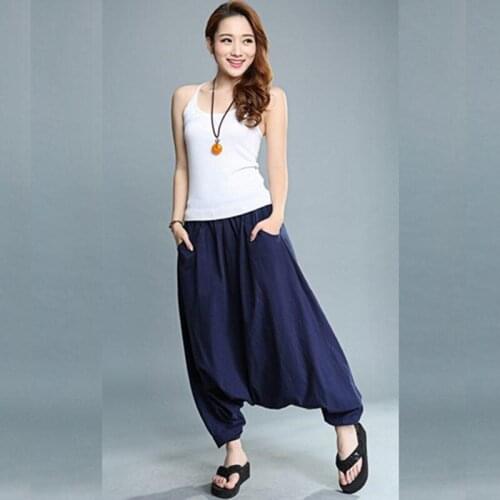 Hot Sale Solid Cotton And Linen Women Pants Casual Loose 6 Color Cross-pants With Pocket Vacation Trousers Large Size M-6XL