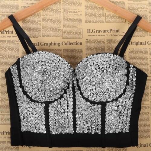 Sexy Strapless crop tops women 2020 Shiny Sequined Beading Bra Push Up bralette Glitter Tank Top Sleeveless Ladies Party Clothes