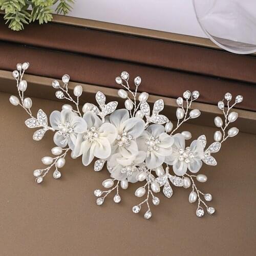 Flower Rhinestone Pearl Clip Headband Women Wedding Hair Jewelry Clip Hair Accessories For Women Bridal Tiara Headband Clip