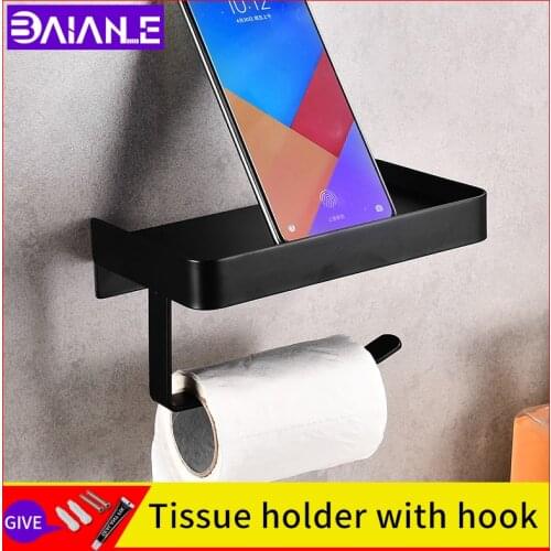 Toilet paper holder stand black stainless steel screw free installation bathroom paper roll holder kitchen tissue roll holder