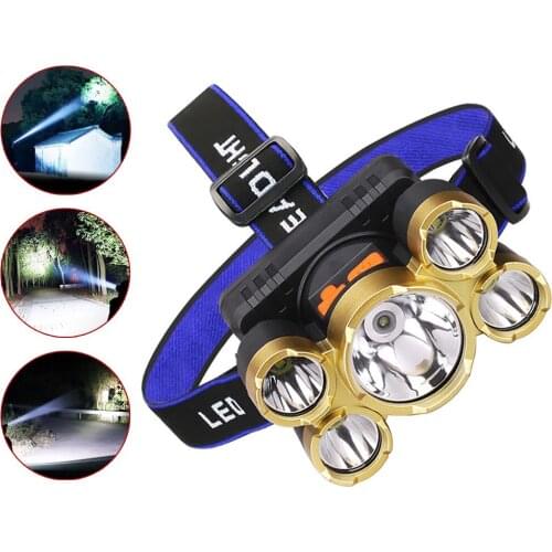 5LED USB Rechargeable Camping Head Lam Multifunction Waterproof XPE + COB USB Recharge Fishing Headlight Head Torch