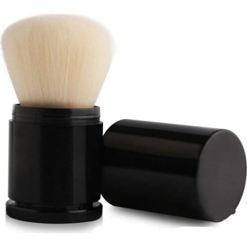 Hot selling white soft synthetic hair retractable brush black hair portable loose powder brush blush makeup brushes