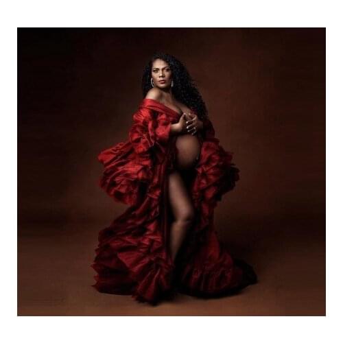 Luxury Extra Puffy Organza Maternity Dressing Gowns For Photo Shoot Long Sleeves Fluffy Women Pregnancy Robes Custom Made Any Co