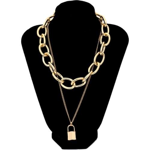 Icnway Multi-layer Lock Retro Women Personality Creative Metal Cold Wind Sweater Chain Alloy Necklace Bracelet