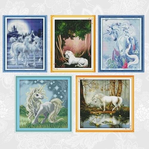Joy Sunday Unicorn Series Embroidery 11CT Printed Fabric 14CT Canvas DMC Counted Chinese Cross Stitch Kits Crafts Home Decor