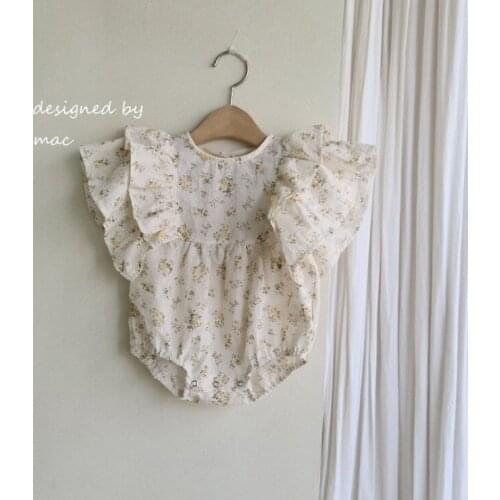 2021 new boys girls printed ruffles rompers cotton shorts sleeve summer babys jumpsuit