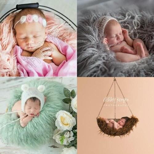 75X50cm Newborn Baby Infant Photo Blanket Faux Fur Rug Blanket Plush Photography Bottom Prop Basket Filling