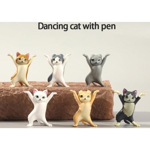 Upgrade Funny Cat Pen Holder Black Enchanting Weightlifting Cute Toys Blind Box Kids Adult Doll Toy Gift For Home Decoration