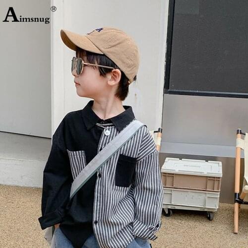 Boys Fashion Shirt Blouse Children Single Breasted Long Sleeve Autumn Shirt blusas Kids Clothing 2021 Patchwork Tops Streetwear