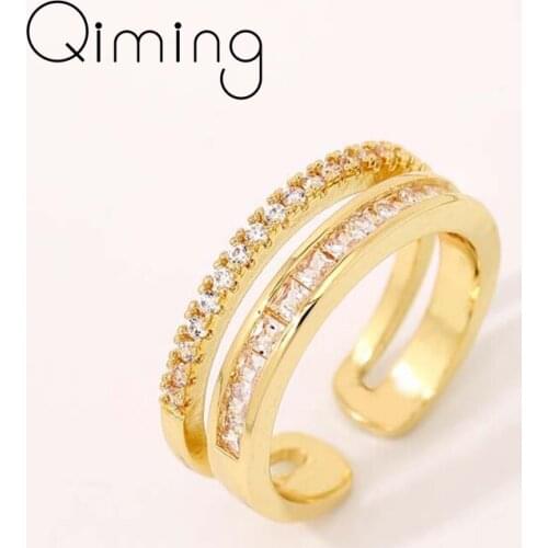 Double Line Gold Trendy Ring For Women Wedding Jewelry Sparkling CZ Stone Zircon Modern Open Rings Anillos Gift