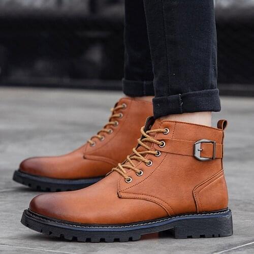 Male Shoes Men Boots 2020 Winter Warm Plush Fur Snow warm Non-slip Men Lace-Up PU Leather Sneakers