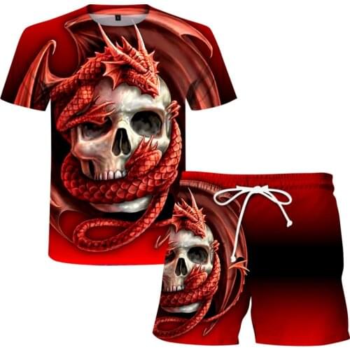 Mens Skull Figure 3D Printing Top Hip Hop Cool Fashion Boy Suit Comfortable Breathable 100% Polyester Sports Suit