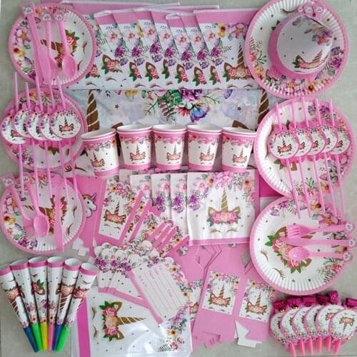 Unicorn Party Kits Rainbow Unicorn Balloons Plate Cup Napkins For Kids Birthday Party Decorations Baby Shower Garlands Supplies