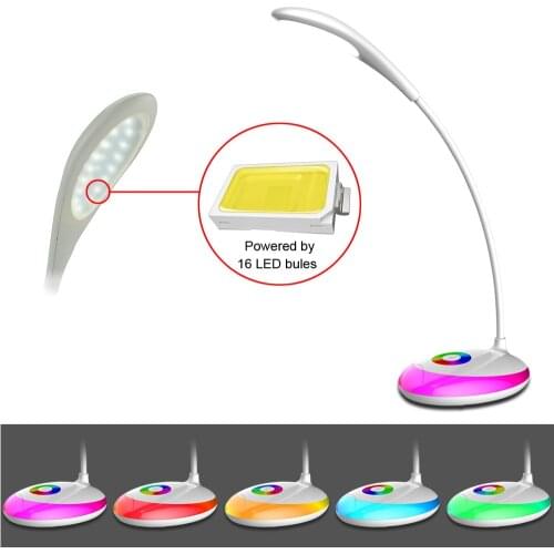 Living Color LED Table Lamp Touch Control Adjustable Brightness Multi-angles kids Eye Protection Reading Light Desk Lamp white