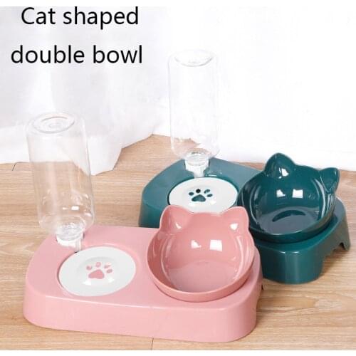 Non-Slip Oblique Cat Bowl Home Style With Drinking Kettle Cat-Shaped Floating Water Double Bowl Food Bowl Pet Bowl