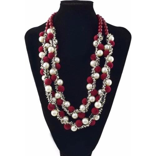 Red Black Brown Cotton Ball Bead Pom Pom Necklaces & Pendants Chunky Statement Handmade Luxury Bohemian Handmade Necklace New