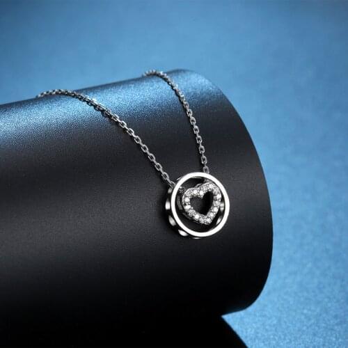 Trendy 925 Sterling Silver Necklace Classic Heart Zircon Pendant Necklace for Womens Wedding Party Jewelry