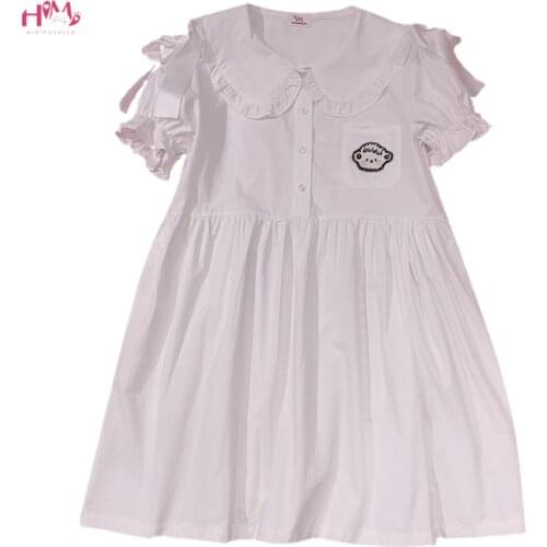 Japanese Lolita Cute Dress Teen Girls Mori Summer Kawaii Bow Casual Short Puff Sleeve Women Princess Party Yellow Shirt Dresses