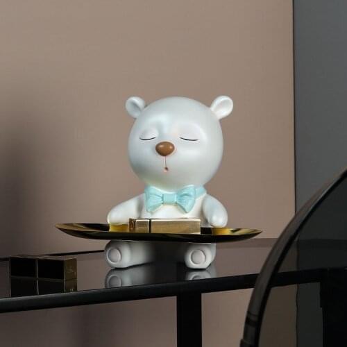 Nordic Resin Cartoon Bear Tray Sculpture Ornaments Living Room Entrance Key Candy Small Objects Storage Home Decor Accessories