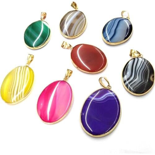 Natural Stone Stripe Agates Pendants Elliptical shape Pendant for Jewelry Making Diy necklace accessories Size 30x45 mm