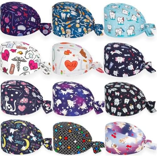 Unisex 100% Cotton Scrubs Hat High Quality Dentist Pet Shop Beauty Pharmacy Lab Working Hats Adjustable Scrub Cap Wholesale