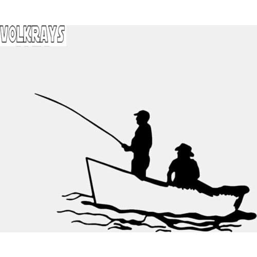 Volkrays Personality Car Sticker Fisherman Boat Fish Accessories Waterproof Vinyl Decal Black/Silver for Prius Priora,9cm*15cm