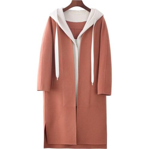 High Quality Woolen 2019 Womens Jacket Double Sided Cashmere Casual Parker Hooded Irregular Solid Color Wool Woat Autumn Winter